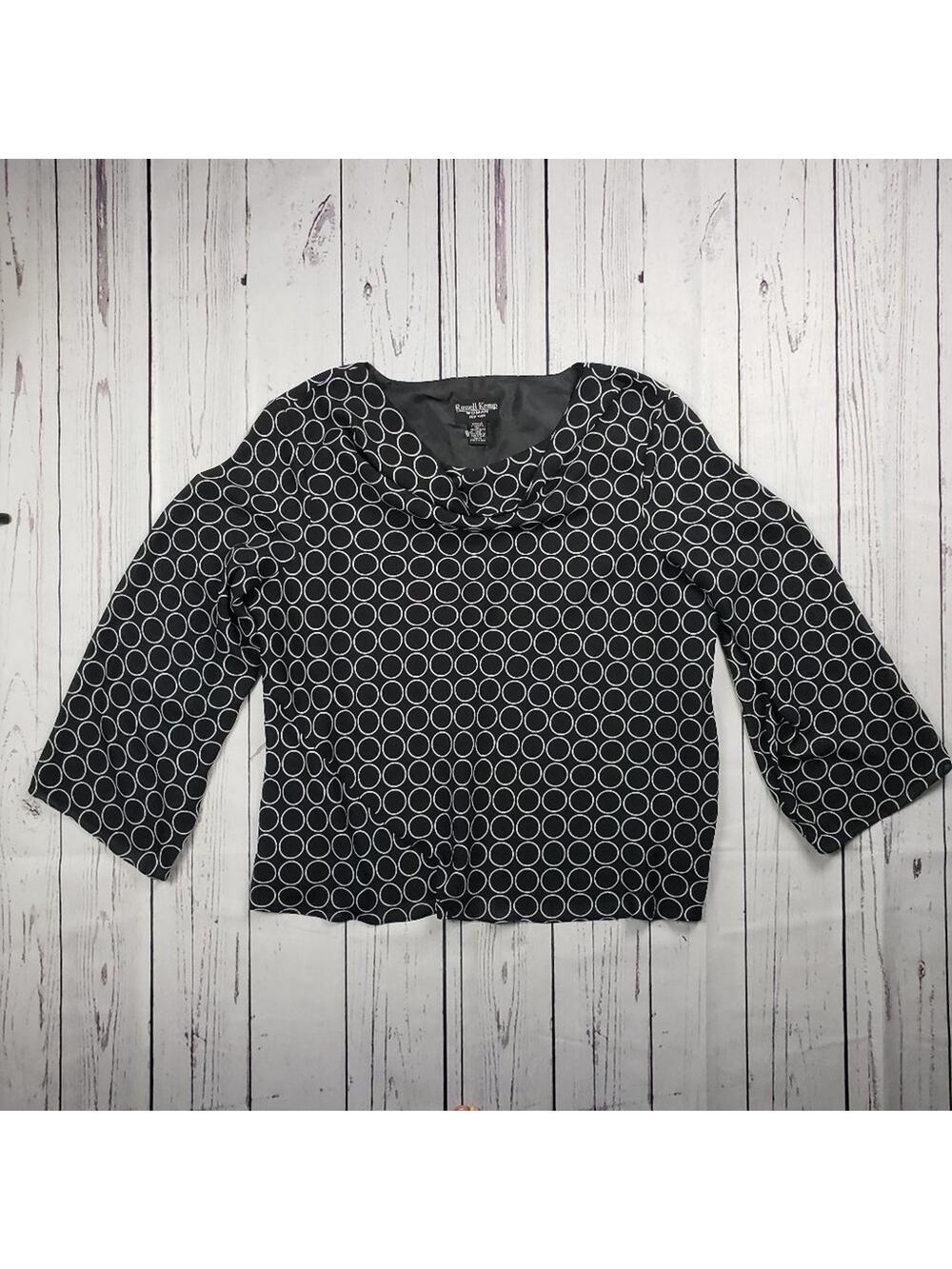 Russell Kemp Woman Black White Circle Print Sheer Drapey Neck Blouse Size 4X